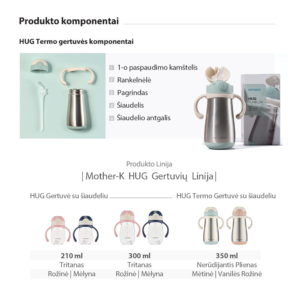 Mother-K termo HUG gertuvė su šiaudeliu (350 ml.)