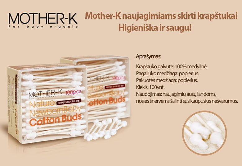 Mother - K medvilniniai krapštukai su popieriniu pagaliuku (100vnt.)