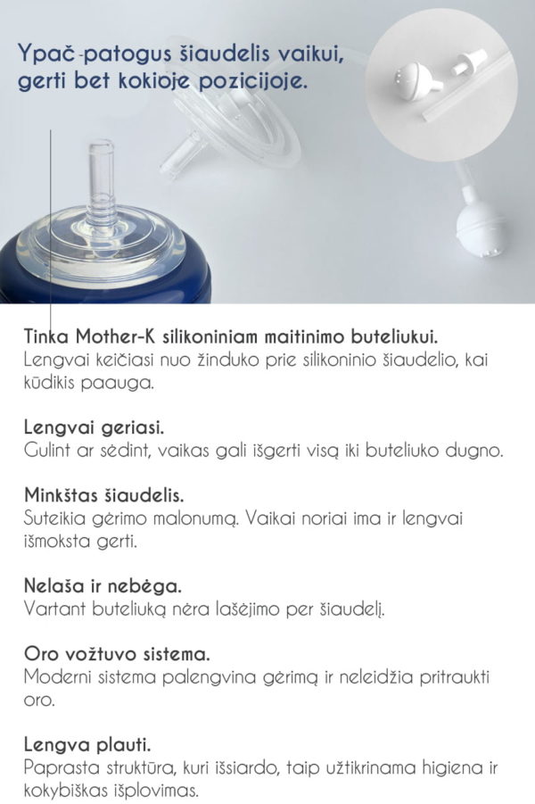 Mother-K šiaudelis su svareliu silikoniniam buteliukui