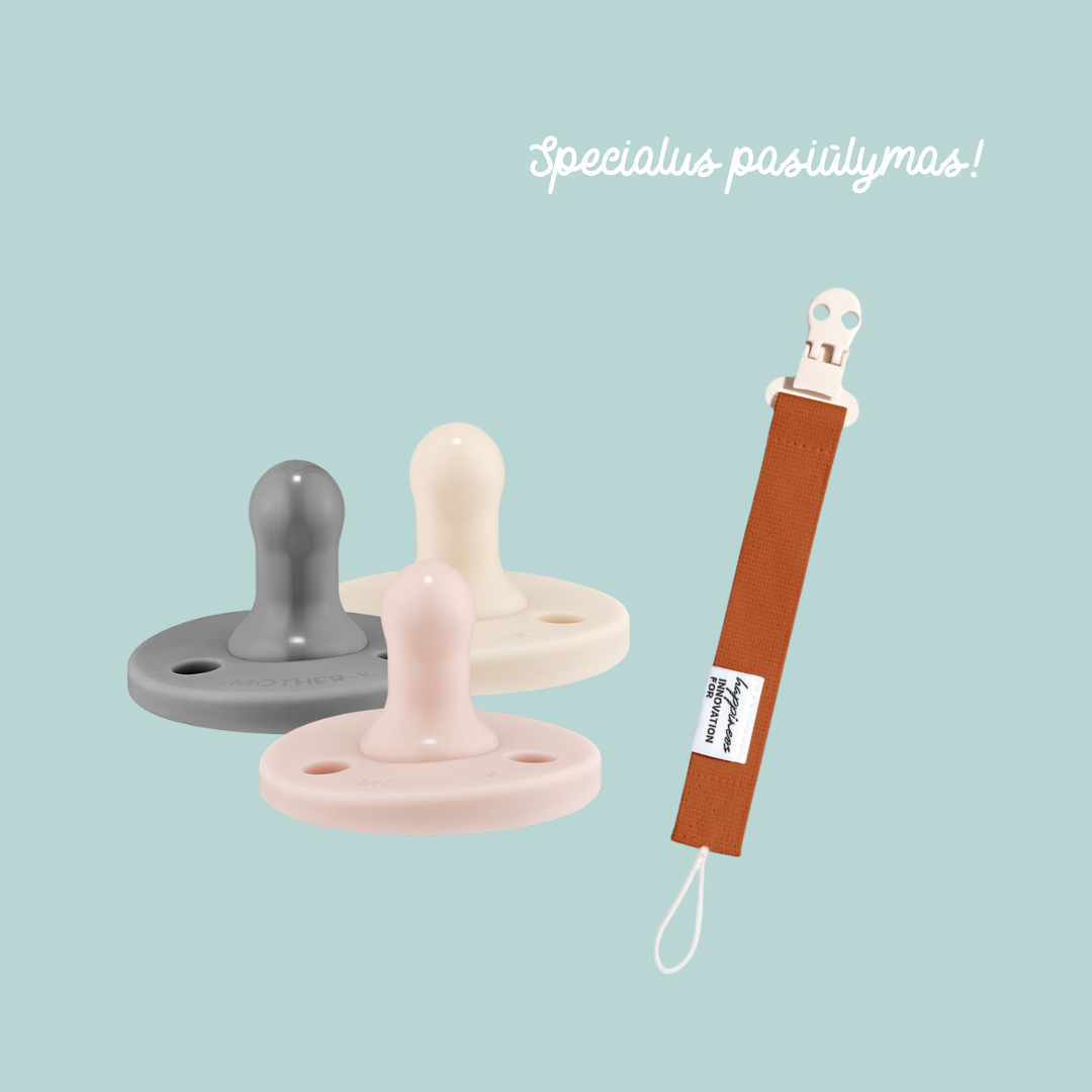 Specialus pasiūlymas! Mother-K  silikoniniai ČIULPTUKAI + DOVANA čiulptuko laikiklis