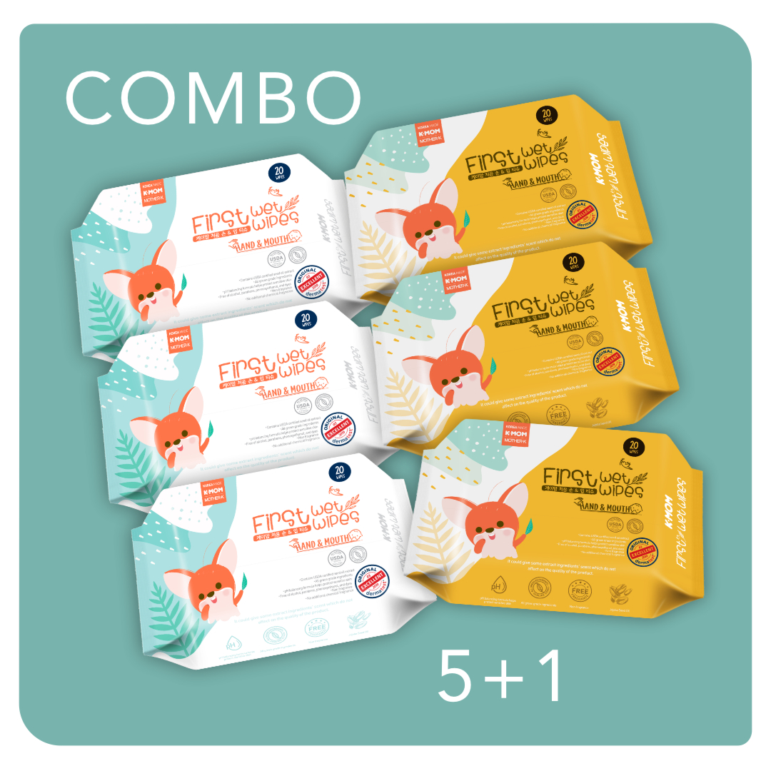 COMBO 5+1 | K-MOM organiškos drėgnos servetėlės 