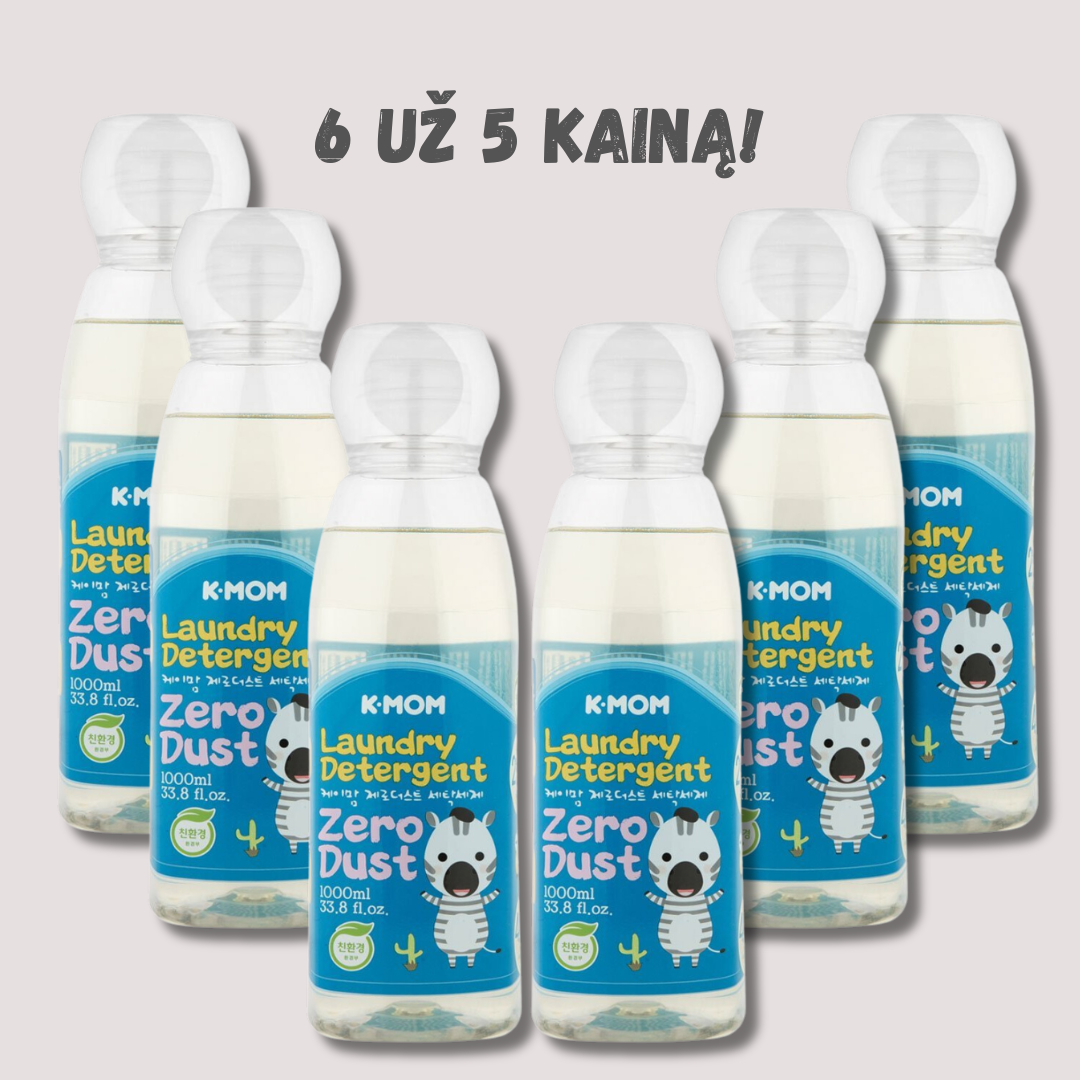 Specialus pasiūlymas! 6 už 5 kainą. K-MOM “Zero Dust” organiškas skalbinių ploviklis (muilo kvapo), 1 L