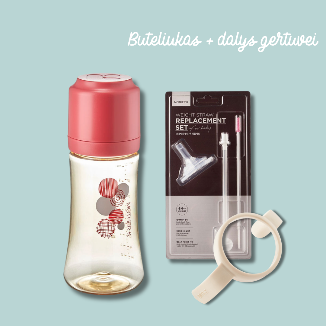 Mother-K Rinkinys "Vaikas auga".  PPSU Buteliukas su M dydžio žindukais + DOVANA papildomos dalys gertuvei