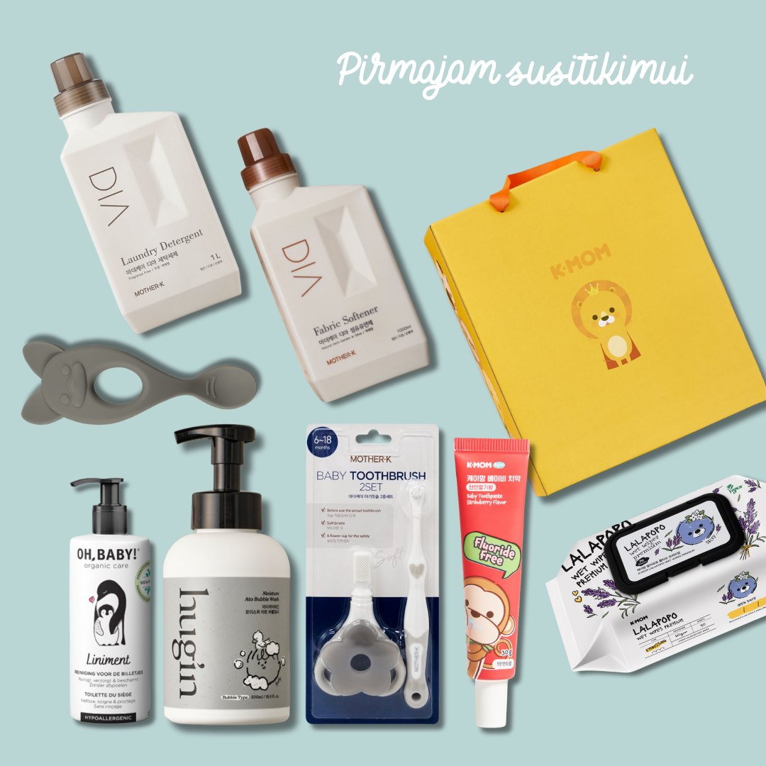 Dovana naujagimiui ir naujiems tėvams: Mother-K ir Oh, Baby! produktų rinkinys pirmajam susitikimui