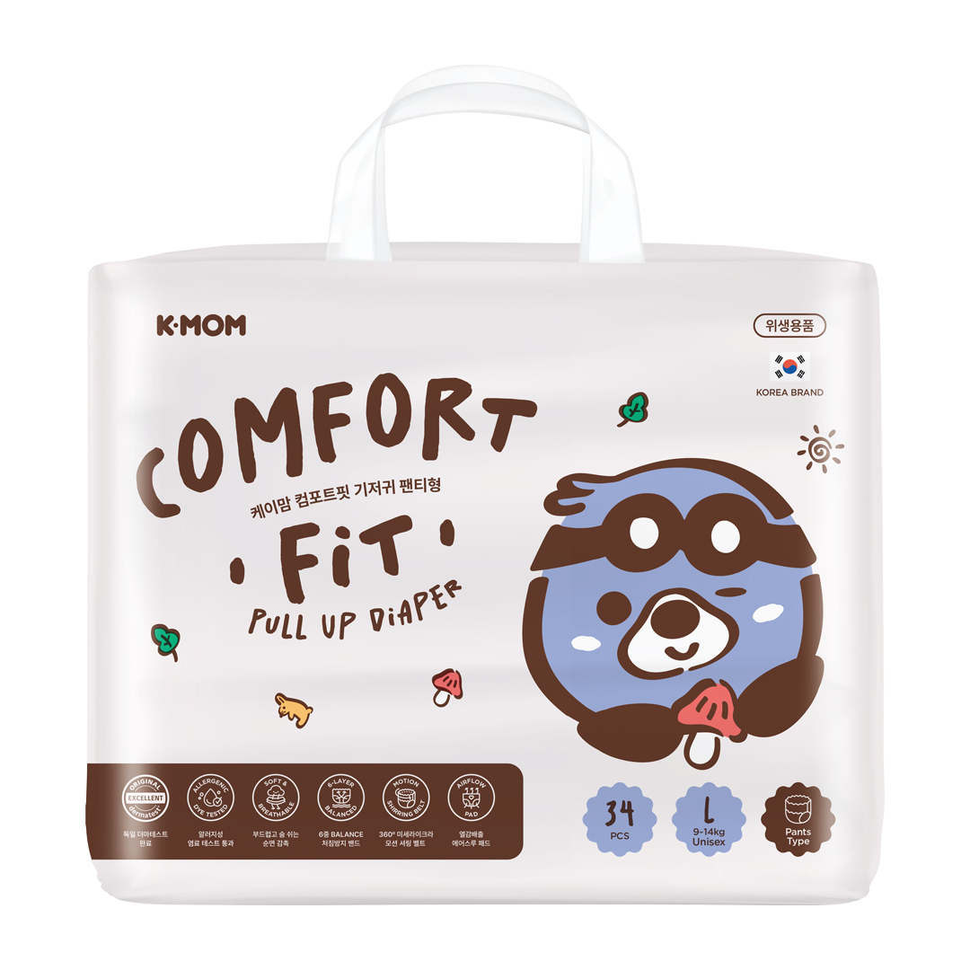 K-MOM "Comfort Fit" sauskelnės-kelnaitės L dydis (9-14 kg), 34 vnt