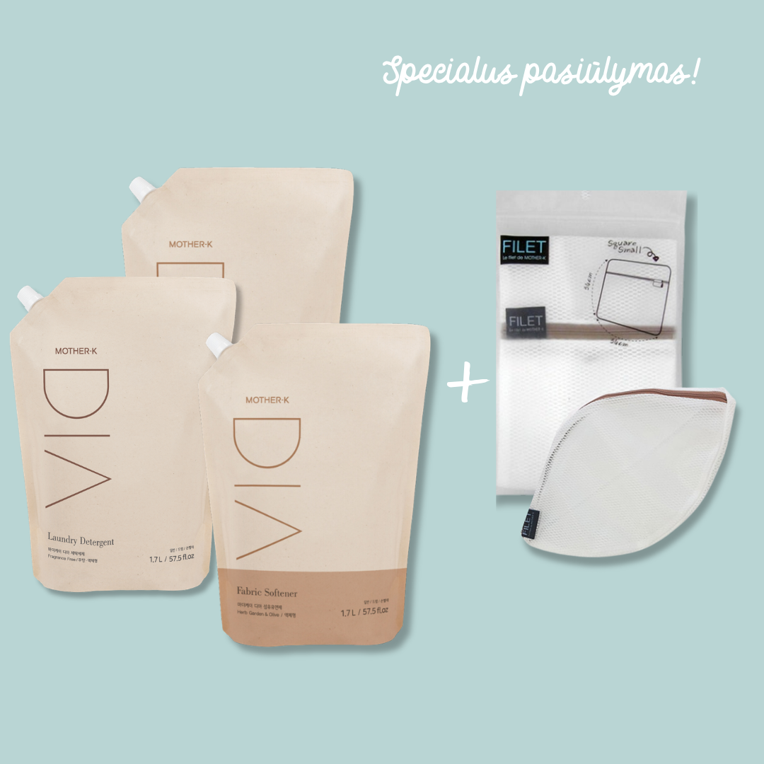 Specialus pasiūlymas! DIA Skalbimo priemonių rinkinys + DOVANA Mother-K Skalbimo maišeliai