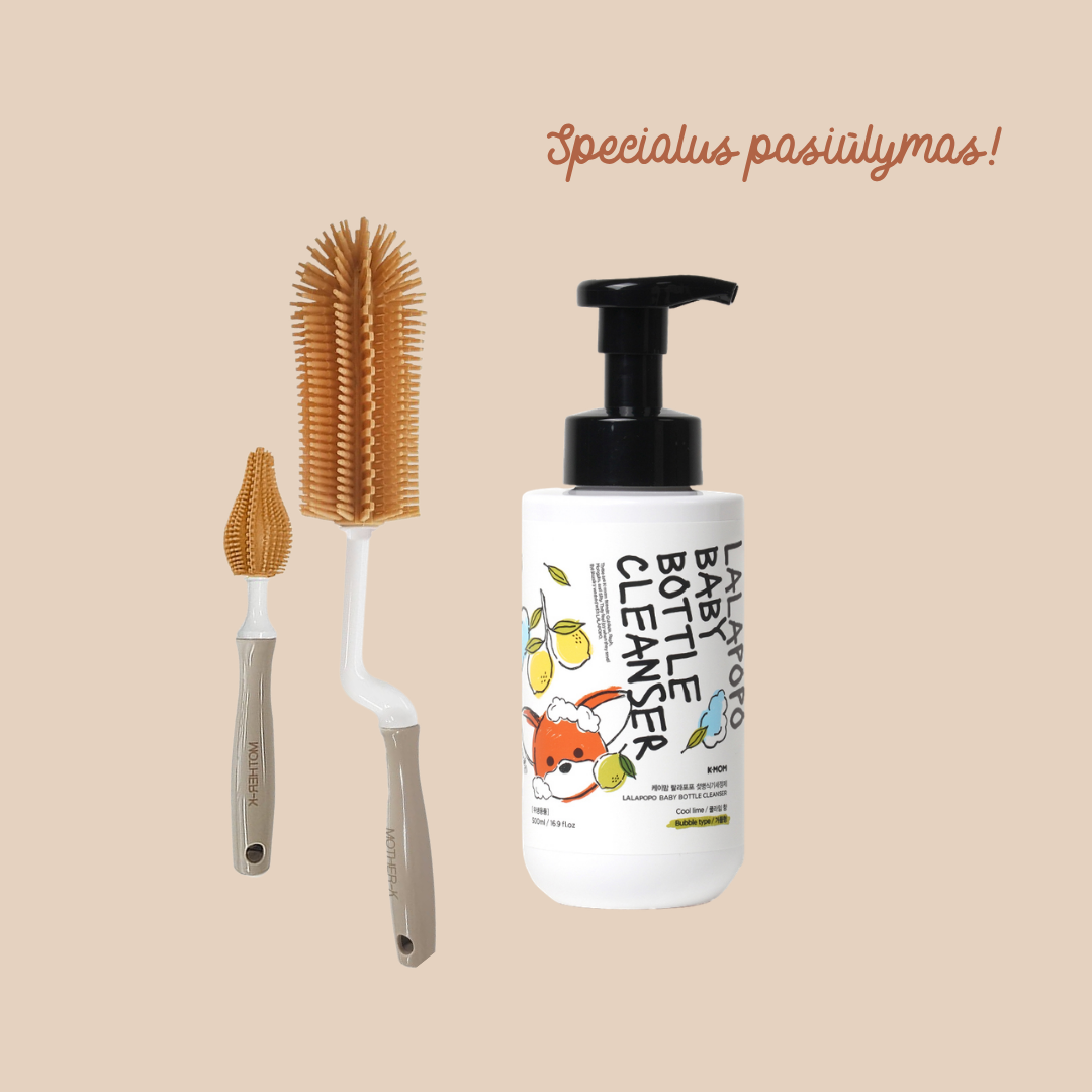 Specialus pasiūlymas! Mother-K silikoniniai buteliukų ir gertuvių plovimo šepetėliai + K-MOM Lalapopo maitinimo buteliukų, vaisių ir daržovių ploviklis (putų konsistencijos) Specialus pasiūlymas! Mother-K silikoniniai buteliukų ir gertuvių plovimo šepetėliai + K-MOM Lalapopo maitinimo buteliukų, vaisių ir daržovių ploviklis (putų konsistencijos)