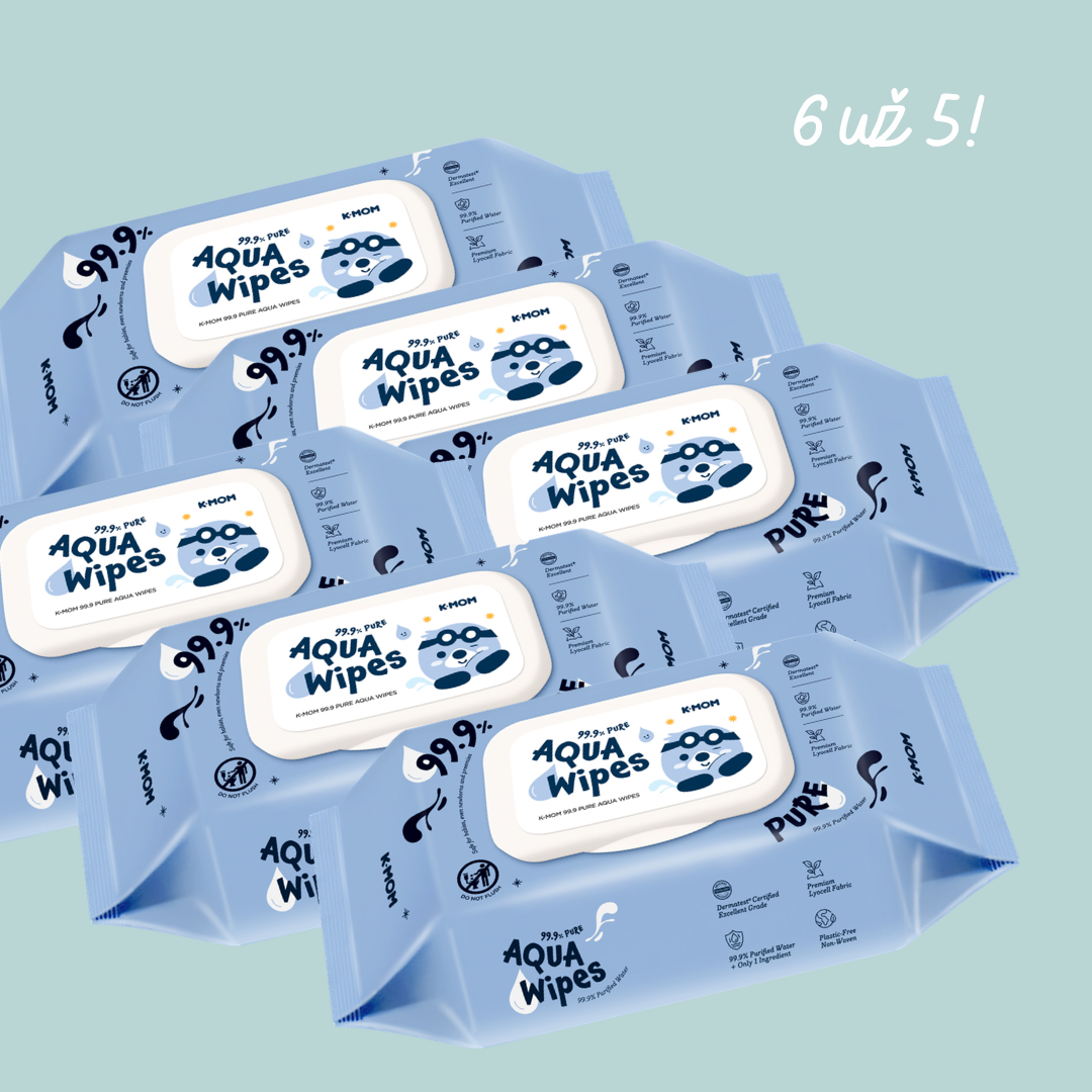 Specialus pasiūlymas! 6 už 5! K-MOM 99.9% Pure Aqua Wipes drėgnos servetėlės, 60 vnt