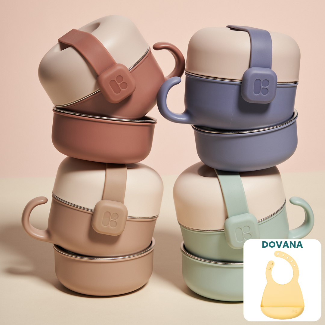 Specialus pasiūlymas! Mother-K HUG nerūdijančio plieno indų rinkinys + DOVANA silikoninis seilinukas