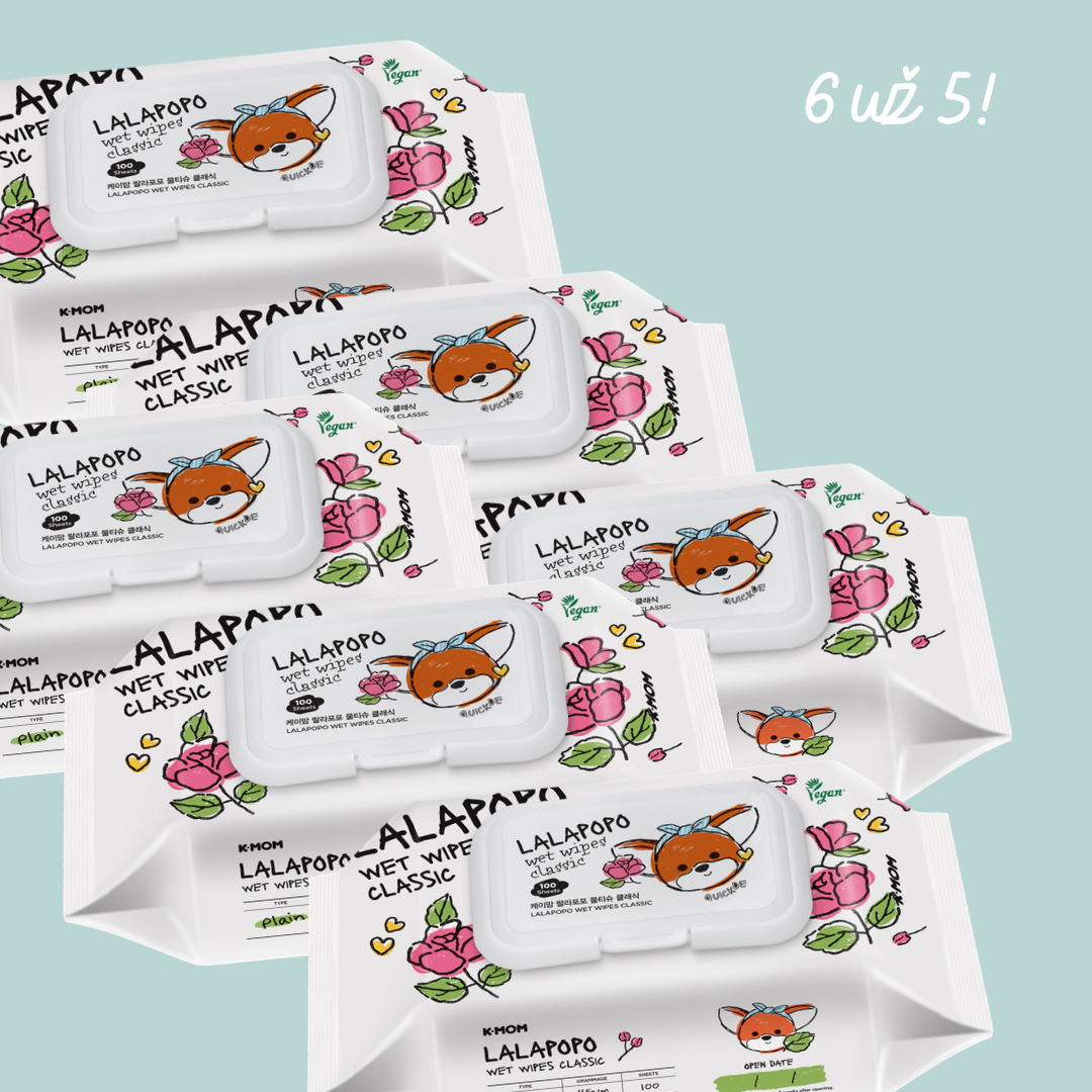 6 už 5! K-MOM Lalapopo drėgnos servetėlės CLASSIC 100 vnt